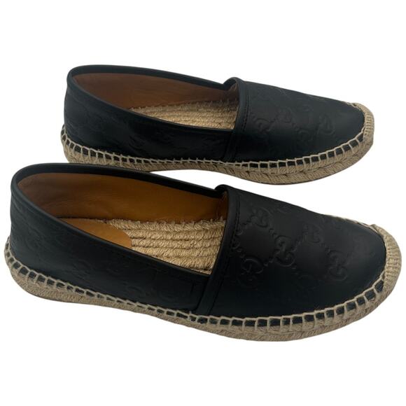 Gucci Black Guccissima Leather GG Slip On Espadrille Flats EU 5.5  US 5.5 - Picture 12 of 14